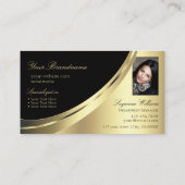 Elegantes Schwarz-Gold-Dekor mit Monogramm und Fot Visitenkarte (Rückseite)