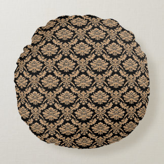 Elegantes Schwarz & Gold Demask-Klassiker-Design Rundes Kissen