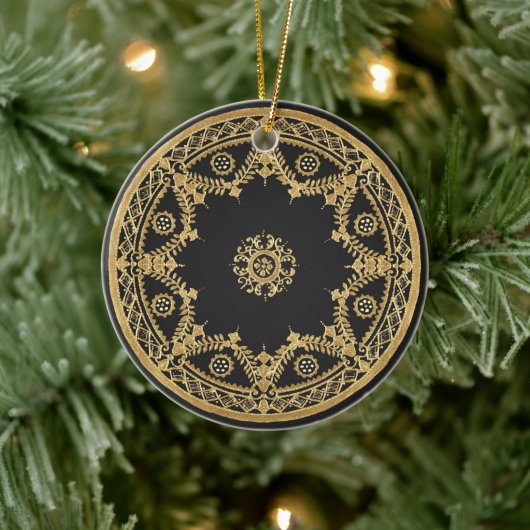 Elegantes Schwarz-Gold-Design Keramik Ornament (Baum)