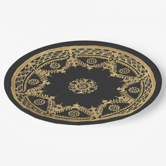 Elegantes Schwarz-Gold-Design Pappteller (Schrägansicht)