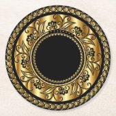 Elegantes Schwarz-Gold-Design Runder Pappuntersetzer (Vorderseite)