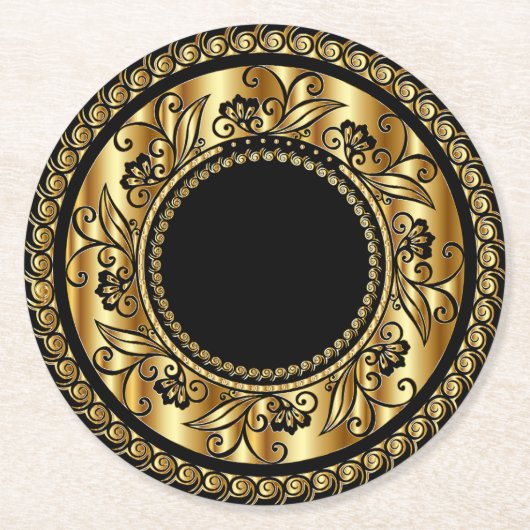 Elegantes Schwarz-Gold-Design Runder Pappuntersetzer (Vorderseite)