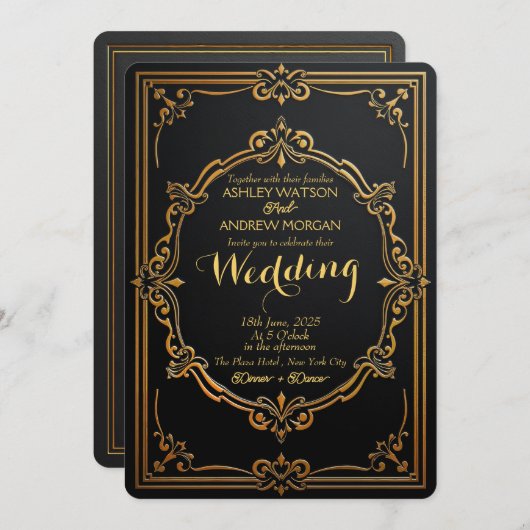 Elegantes Schwarz-Gold-Einladungs-Template Einladung (Vorne/Hinten)
