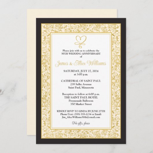 Elegantes Schwarz, Gold Filigree, Herzensjubiläum (Vorne/Hinten)