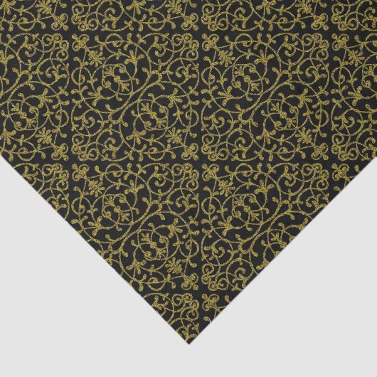 Elegantes Schwarz/Gold Filigree Muster Seidenpapier (Ausschnitt)