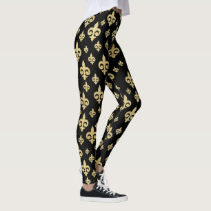 Elegantes Schwarz & Gold Fleur-de-Lis Mardi Gras Leggings
