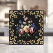 Elegantes Schwarz-Gold-Flora-Barock Fliese