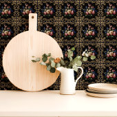 Elegantes Schwarz-Gold-Flora-Barock Fliese