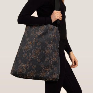 Elegantes Schwarz & Gold Floral Batik Muster Tragetaschen Mit Langen Trägern