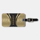 Elegantes Schwarz-Gold-Floral-Damaskus-Muster 2 Gepäckanhänger (Vorderseite horizontal)