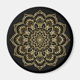 Elegantes Schwarz-Gold-Floral Mandala Muster Magnet