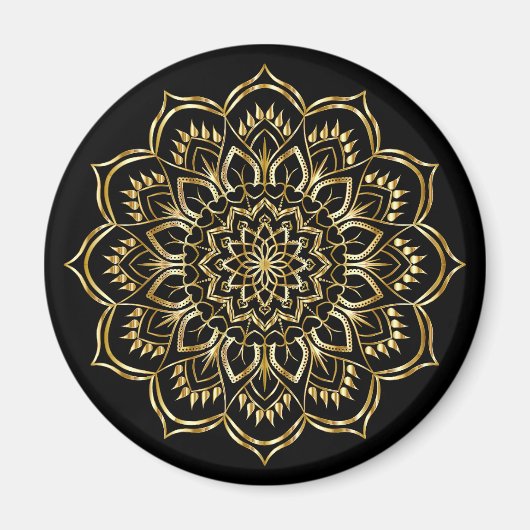 Elegantes Schwarz-Gold-Floral Mandala Muster Magnet (Vorne)