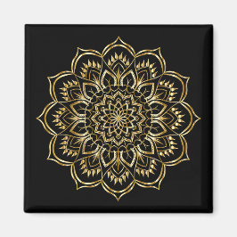 Elegantes Schwarz-Gold-Floral Mandala Muster Magnet