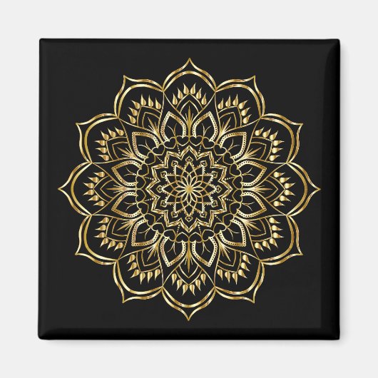 Elegantes Schwarz-Gold-Floral Mandala Muster Magnet (Vorne)