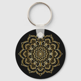 Elegantes Schwarz-Gold-Floral Mandala Muster Schlüsselanhänger