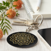 Elegantes Schwarz-Gold-Floral Mandala Muster Schlüsselanhänger (Seite)