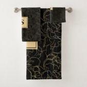 Elegantes Schwarz-Gold-Floral-Muster Badhandtuch Set (Insitu)