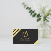 Elegantes Schwarz-Gold-Foil-Logo Visitenkarte (Stehend Vorderseite)