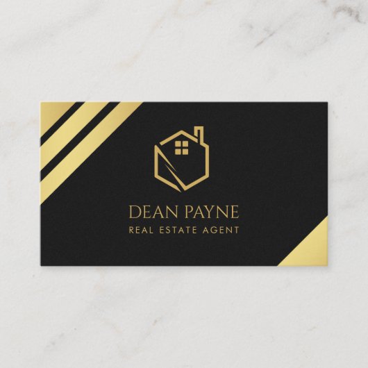 Elegantes Schwarz-Gold-Foil-Logo Visitenkarte (Vorderseite)