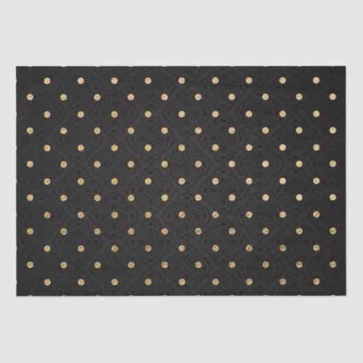 Elegantes Schwarz-Gold Foil Polka Dots Muster Seidenpapier (Vorderseite)