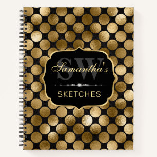 Elegantes Schwarz-Gold-Folien-Polka-Dots-Skizzenbu Notizblock