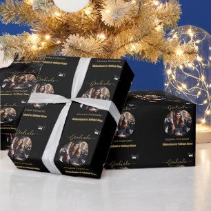 Elegantes Schwarz-Gold Foto Spanisch Graduiert Geschenkpapier