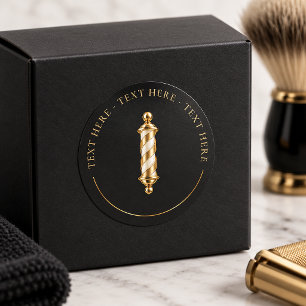 Elegantes Schwarz-Gold-Friseursalon-Logo Runder Aufkleber