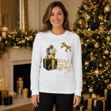 Elegantes Schwarz-Gold-Frohe-Weihnachten-Langarmsh