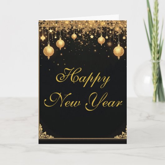 Elegantes Schwarz & Gold Frohes Neujahr Karte (Vorderseite)