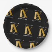 Elegantes Schwarz-Gold-Geburtstagsmuster Pappteller (Vorderseite)