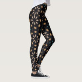 Elegantes Schwarz-Gold Geometrisches Blumenmuster Leggings (Rechts)