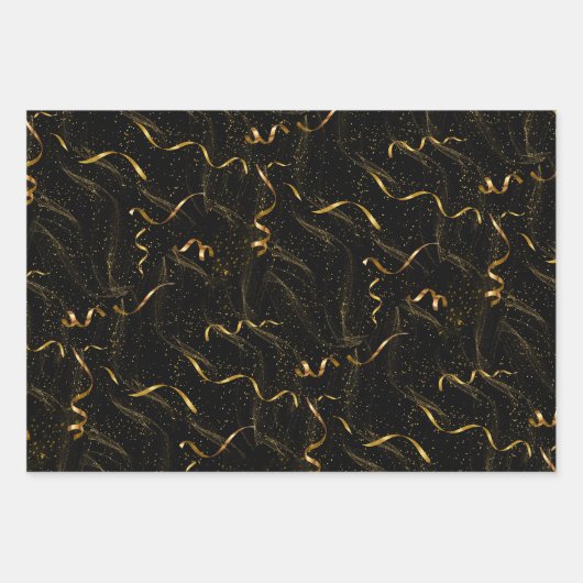 Elegantes Schwarz & Gold Geschenkpapier Set (Vorderseite 3)