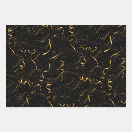 Elegantes Schwarz & Gold Geschenkpapier Set (Vorderseite)