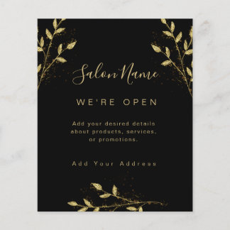 Elegantes Schwarz & Gold Glamour Botanisches Salon Flyer