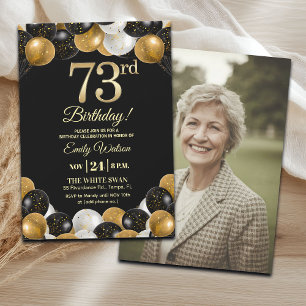 Elegantes Schwarz-Gold-Glitter 73. Geburtstagsfoto Einladung