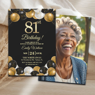 Elegantes Schwarz-Gold-Glitter 81. Geburtstagsfoto Einladung