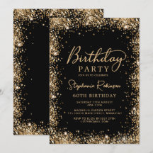 Elegantes Schwarz-Gold-Glitter-Skript zum 60. Gebu