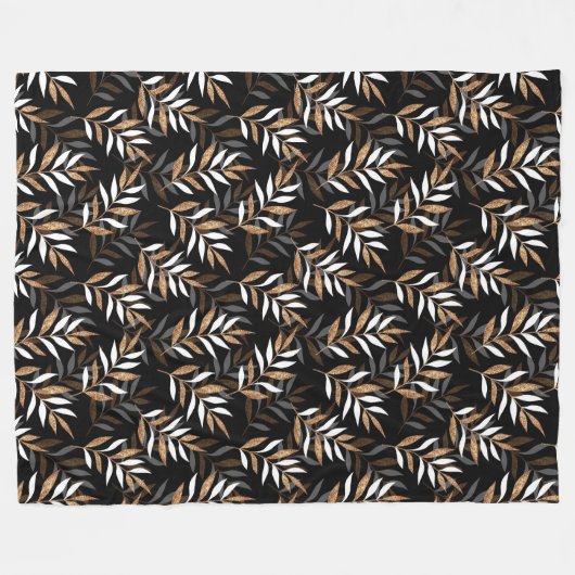 Elegantes Schwarz-Gold-Glitzer-Blätter-Muster Fleecedecke (Vorderseite (Horizontal))