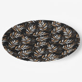 Elegantes Schwarz-Gold-Glitzer-Blätter-Muster Pappteller (Schrägansicht)