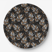 Elegantes Schwarz-Gold-Glitzer-Blätter-Muster Pappteller (Vorderseite)