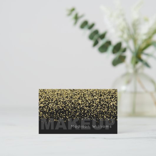 Elegantes Schwarz-Gold-Glitzer-Makeup Visitenkarte (Stehend Vorderseite)