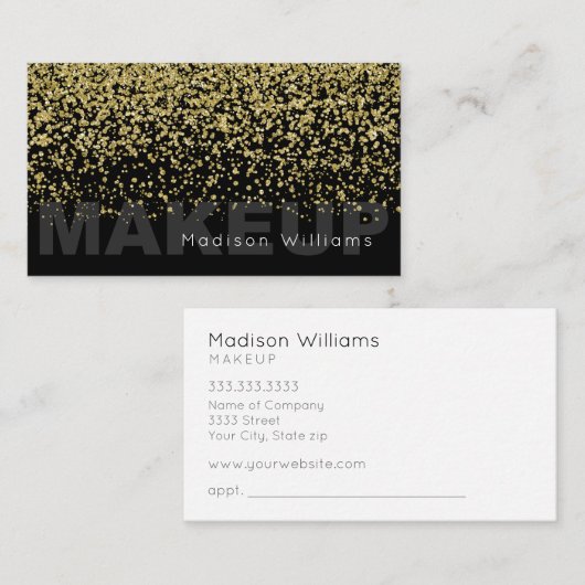 Elegantes Schwarz-Gold-Glitzer-Makeup Visitenkarte (Vorne/Hinten)