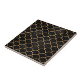 Elegantes Schwarz-Gold-Glitzer-Mermaid-Scale-Muste Fliese (Seite)