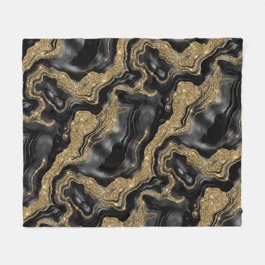 Elegantes Schwarz-Gold-Glitzer-Muster Fleecedecke (Vorderseite (Horizontal))