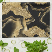 Elegantes Schwarz-Gold-Glitzer-Muster Geschirrtuch (Gefaltet)
