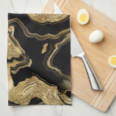 Elegantes Schwarz-Gold-Glitzer-Muster Geschirrtuch (Viertel Falte)