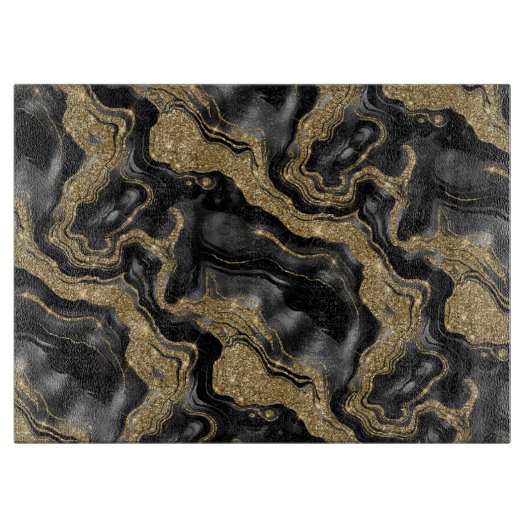 Elegantes Schwarz-Gold-Glitzer-Muster Schneidebrett (Vorderseite)