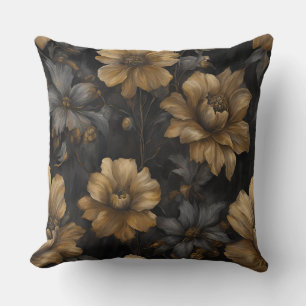 Elegantes Schwarz Gold Grau Floral Kissen