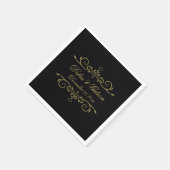 Elegantes Schwarz-Gold-Herz-Blüh Hochzeit Serviette (Ecke)