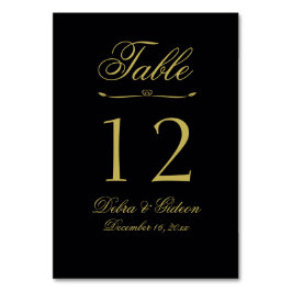 Elegantes Schwarz-Gold-Herz-Blüh Hochzeit Tischnummer